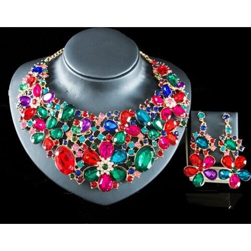 LAN PALACE new costume women trendy bridal jewelry set engagement necklace and earrings wedding decoration free shipping