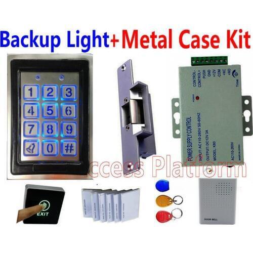 Metal cover Keypad Password pin code+ID card EM Standalone access controller electro strike lock,power supply door bell exit kit