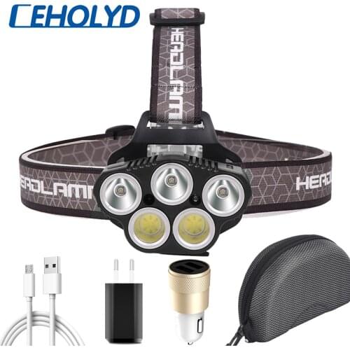 Powerful 5 Led Headlight Headlamp Micro USB Rechargeable Built in Battery Head Flashlight Lamp Torch Light for Fishing