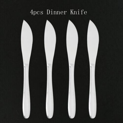 4Pcs Mirror Flatware Silver 304 Stainless Steel Steak Knife Sharp Table Knives Set Restaurant Cutlery Flatware Dinnerware set