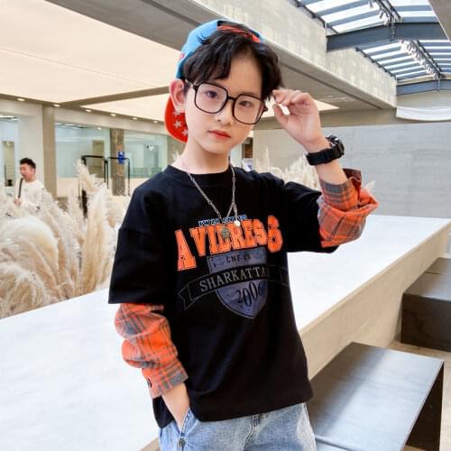 2021 Autumn Cotton Children Loose Casual Sweatshirt Baby Boys Girls Pullover Shirts Teenager Kids Patchwork Color Bottoming Tops