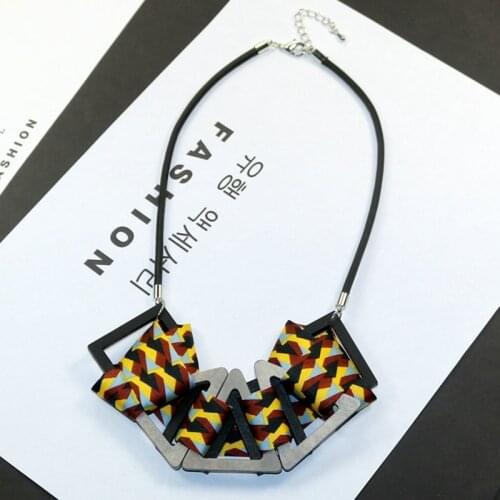 Autumn, winter, new, exaggerated, colorful ribbon, geometric, wooden clothing accessories, necklace, wholesale girl