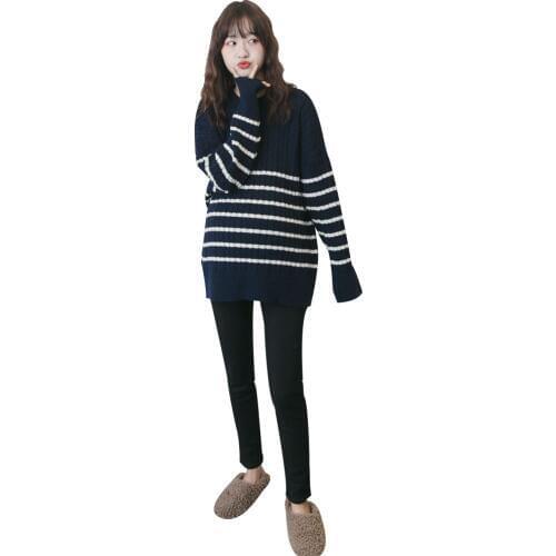 Autumn And Winter Maternity Clothes Korean-style Navy Style Striped Sweater Loose And Plus-size Sweater Versatile Fashion Top