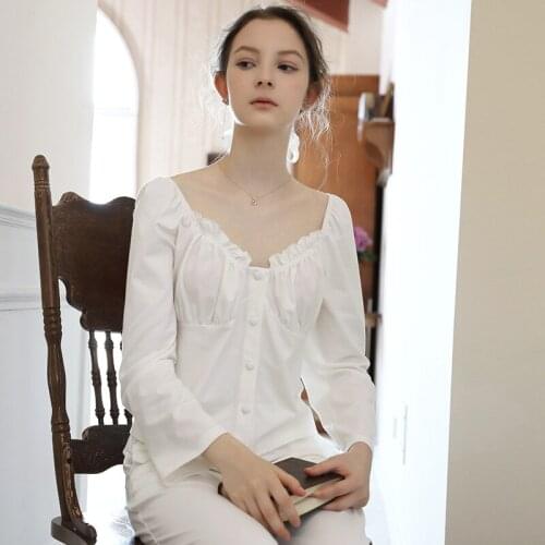 French Style White Pajamas Sets Women Autumn Modal Sleepwear Sleep Tops Shirts Bottoms Pants Homewear Romantic Pyjamas Nightwear