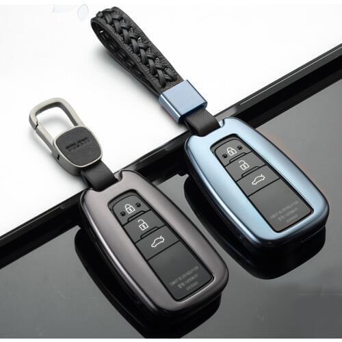 Deluxe Aluminum Alloy Key Shell + Weave Key Chain Rings Car Protective Case Cover Skin Holder For Toyota Carmy Prado 2018 CHR