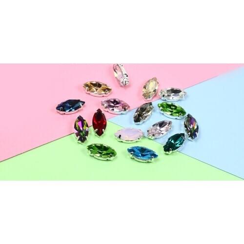 Glass Crystal Leaf Sew On Rhinestone Silver Claw Marquise Sew On Rhinestone strass glass rhinestones applique for clothes