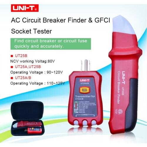 UNI-T UT25A Professional Automatic Circuit Breaker Finder Socket Tester AC 90-120V US Plug W/Analogue Receiver&LED Indicator