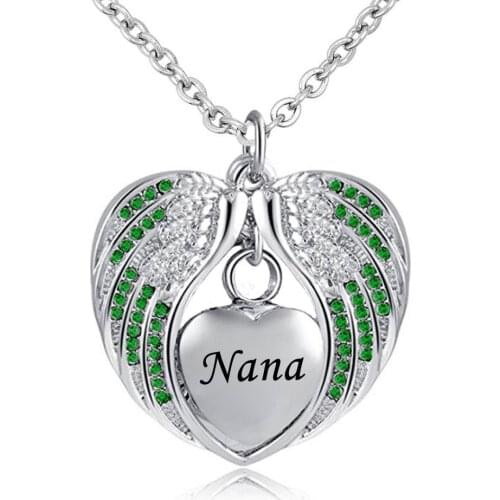 Cremation Jewelry with Angel Wing Urn Necklace for Ashes Birthstone Pendant Holder Heart Memorial Keepsake -nana