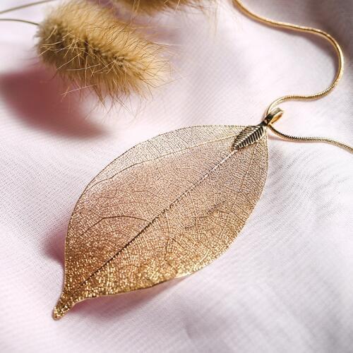 4Color Shellhard Natural Leaf Necklaces & Pendants Charms Long Leaves Sweater Chain Statement Necklace Fashion Jewelry For Women