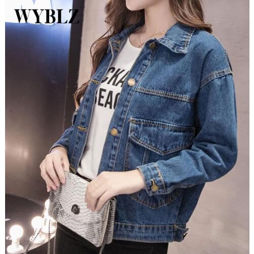 WYBLZ 2021 New Autumn Fashion Womens Denim Jacket Solid Long Sleeve Loose Button Lapel Wild Leisure Plus Size Jackets Winter