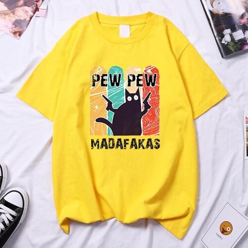 Funny Cartoon Cat Printing Woman Tee Shirt 2021 Summer Short Sleeve Tops Harajuku Brand T-Shirt Hip Hop Comfort Woman T Shirts