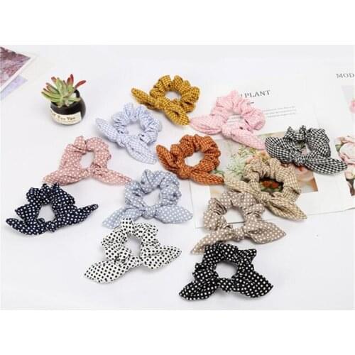 Cute Rabbit Ear Dot Striped Hair Accessories Elastic Hair Band Hair Rope For Women Girls Rubber Band Tie Hair Scrunchies Tie