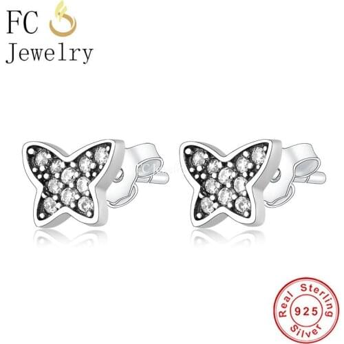 FC Jewelry 925 Sterling Silver Minimalist Animal Butterfly Zircon Stud Earring For Women Brincos Hypoallergenic Small Pendientes