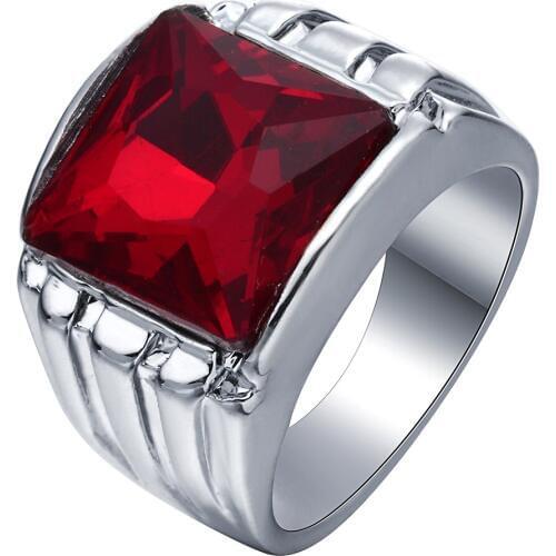 Hainon Fashion Large Square Red Crystal Silver Color Wedding Rings For Women Luxury Engagement Jewelry Rings Gifts