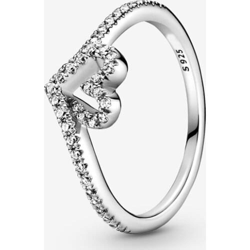 Free shipping Authentic 925 Sterling Silver Sparkling Wishbone Heart Ring For Women Original DIY Jewelry S925 Rings