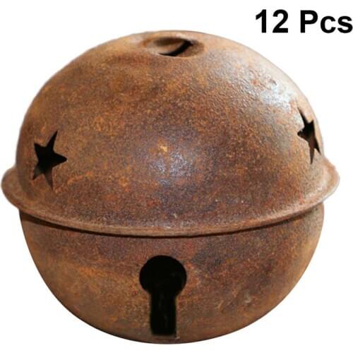 12pcs 40mm Jingle Bells Decorative Craft Bells Rusty Metal Bells DIY Bells Star Cutout Jingle Bells for Christmas Holiday Decor