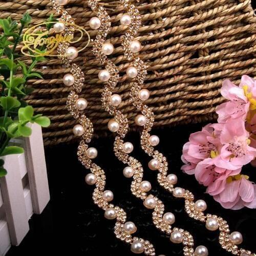 2.5*1.5cm Luxury Pearl Acrylic Rhinestone White Lace Beaded Trims DIY Dress Coat Garment Clothing Sewing Accessory
