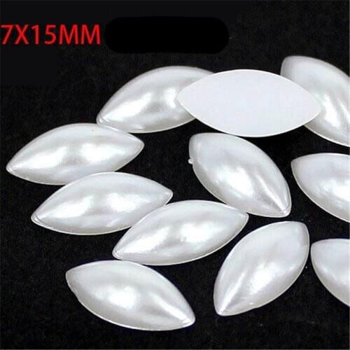ABS Half of white pearl eye horse Shape Decorate Nail art 7x15MM 200Pcs Flat Back Decorative Nail Drill Paste in the shoe
