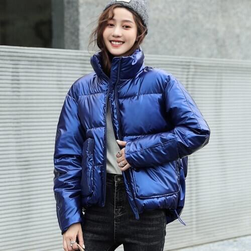 2020 Autumn and winter Jacket Glossy Shiny Womens Jacket Thick Down cotton Coat Windproof Warm long Sleeve Ladies Jacket
