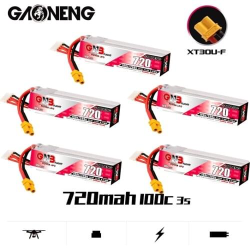 5Pcs/Set GAONENG GNB 720mAh 3S 11.4V HV Lipo Battery XT30U-F Plug 100C/200C for RC Tinywhoop FPV Frame Kit Racing Drone