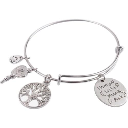 5PCS Expandable Wire Bangle I Love You to the Moon & Back Charm Bracelet #92060
