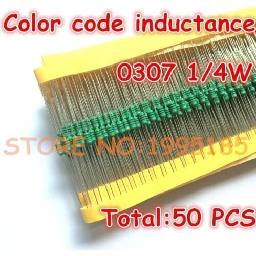 50pcs/lot 0307 1/4W 180UH Color code inductance 0307-181K color ring inductance
