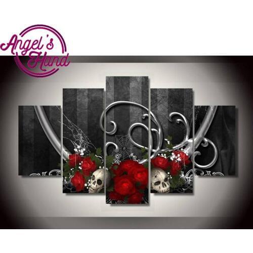 5d DIY spuare round Diamond Embroidery Skull and red rose Diamond Painting cross stitch Hobbies And Crafts Home Decoration 5pcs