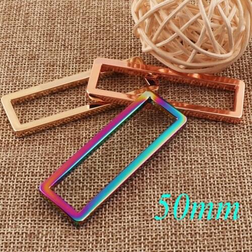 6 PCS Rainbow/Gold/Rose Gold Rectangle Rings Webbing Purse Buckle Square Rectangular Wire Loops Adjusting bag rings 2"(50mm)