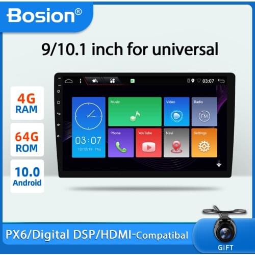 Bosion PX6 4G+64G 10.1 inch 1 DIN for universal car dvd Android 10 Car Audio GPS Radio BT Head unit WIFI USB SWC GPS navigation
