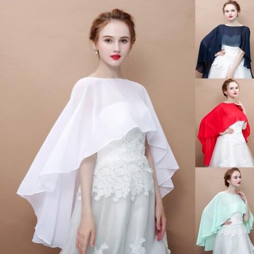 White Chiffon Capelet for Women Stole Shawls and Wraps for Evening Dresses Wedding Bridal Capes Sheer Bridesmaid Bolero Cover Up