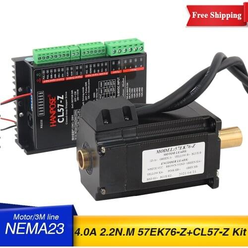Free Shipping nema23 stepper motor Closed loop 4.0A 2.0N.M 57EK76-Z Hollow double shaft stepper motor + CL57-Z drive motor
