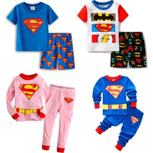 Childrens Clothing Batman Boys' Pajamas Childrens Superman Pajamas Baby Girl Cotton Cartoon Pajamas Spring and Autumn Pajamas