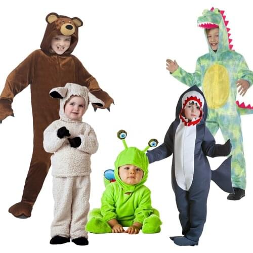 Reneecho Kids Animal Costume Toddler Sheep Costume Halloween Cosplay Cute Bear Dinosaur Snail Costume For Child Purim Party Wear