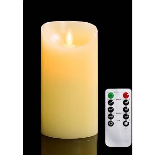 Dia7.5CM Remote control w/timer Function Pillar LED paraffin Candle Light Dancing Flame Melted edge Wedding Xmas Bar Home-Amber