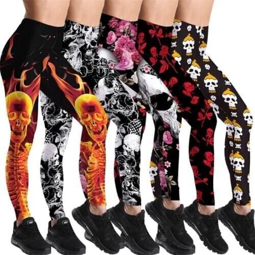 Skull Print Breathable Slim Leggings Halloween Personality Creative Style Buttocks Sports Sexy Female High Waist Stretch Fitness