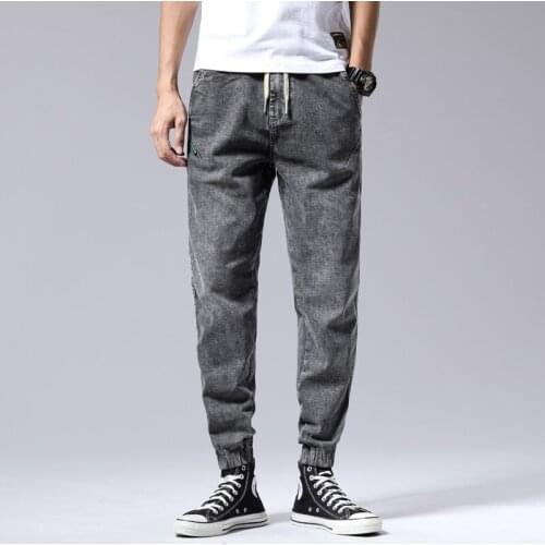 Oversized M-7XL Cotton Harem Jeans Men Retro Denim Trousers Elastic Waist Stretch Streetwear Leggings Loose Gray Blue Jeans Male