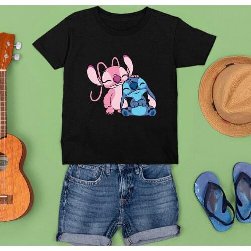Summer New Products Kids T-shirt Disney Cartoon Printing Short Sleeve Tshirt Drop Ship Comfortable Lilo & Stitch Harajuku Kawaii