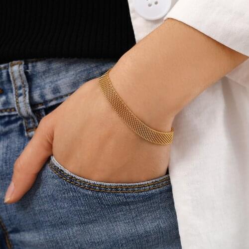 2021 Summer Fashion Style Jewelry Gold Plated Stainless Steel Mesh Chain Bracelet For Women Men Unisex Fashion Gift
