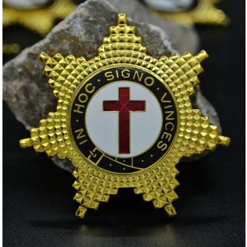 Personality Masonic Knight Brooch Gold Plating Metal Lapel Pin Cross Pattern Freemason Badge Mens Business Clothing Decor