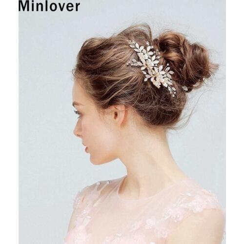 Minlover Cute Rosegold Floral Wedding Hair Combs for Bridal Elegant Handmade Crystal Princess Hair Vine Hair Jewelry 2019 MFS177