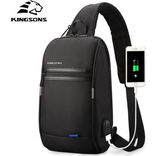 Kingsons Men Anti-theft Crossbody Bags Male Waterproof USB Charging Chest Pack Short Trip Messenger Sling Bag Shoulder Chest Bag