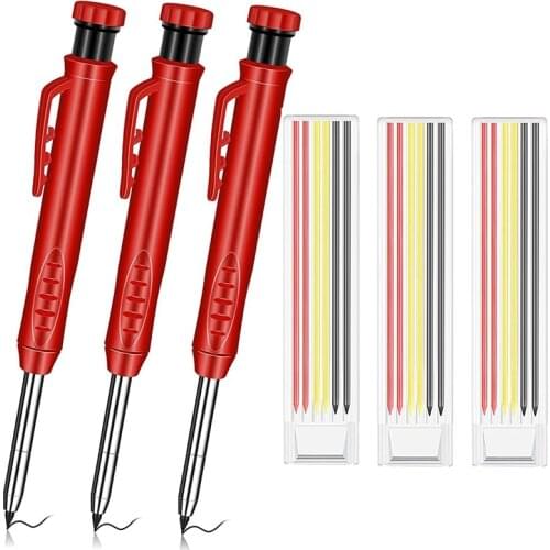 Solid Wood Carpenter Pencil Set,with Replacement Refills,Built-in Pencil Sharpener,for Woodworking Architect Architect