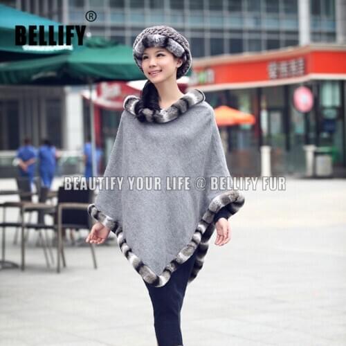 2020 New Brand Design Real Rex Rabbit Fur Cashmere Cape Black Autumn Winter Grey Winter Fur Shawl For Women CW260