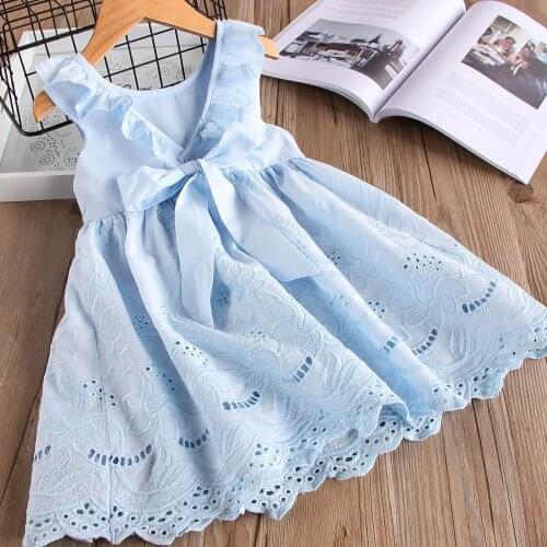 2021 New Summer Girls' Dress Strap Hollow Embroidery Casual Sleeveless Party Princess Dress ChildrenS Baby Kids Girls Clothing