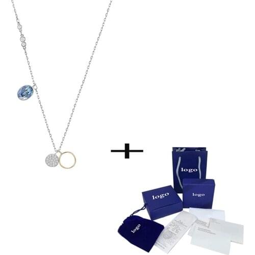 New Rose Gold With Blue Transparent Crystal Circle Pendant Necklace For Girlfriend Anniversary Wedding Gift