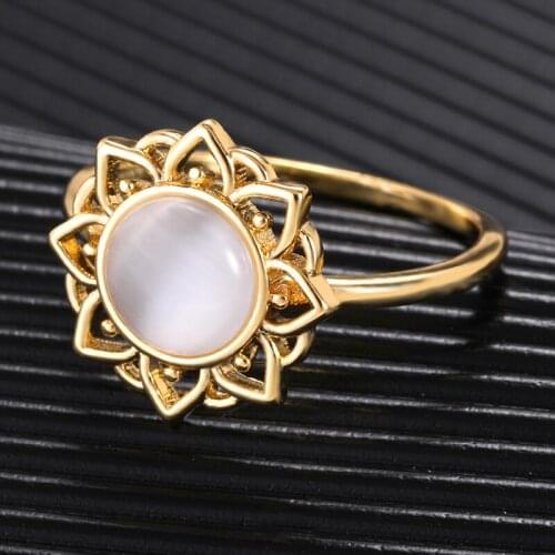 Opal Crystal Engagement Ring For Women Vintage Jewelry Gold Color Stainless Steel Engagement lotus Ring 2021 Wedding Gifts