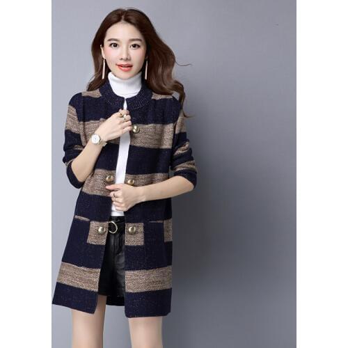 Autumn and winter cardigan sweater coat Girls long section of thick long-sleeved sweater pocket Korean blouse outside the ride