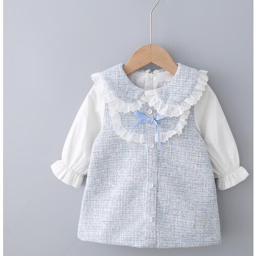Girls Dresses Autumn Peter Pan Collar Plaid Girls Clothes Cildren Princess Dresses Fashion Kids Clothing 0-3Y
