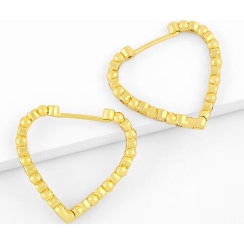 FLOLA Polished Heart Hoop Earrings For Women Gold Vermeil CZ Pave Crystal Earrings Wholesale Jewelry Valentines Day Gifts ersw15
