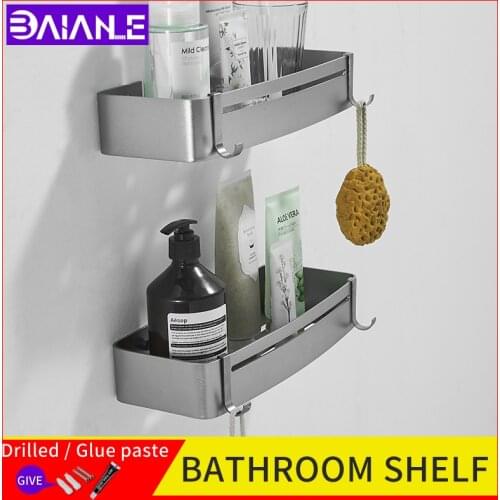 Bathroom Shelf gray square storage rack screw free installation wall mounted Aluminum Shower Double Corner Shelf Shampoo Holder